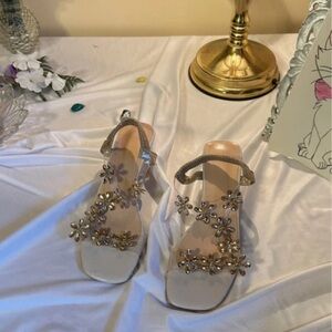 Chic Floral Embellished Clear Heels
